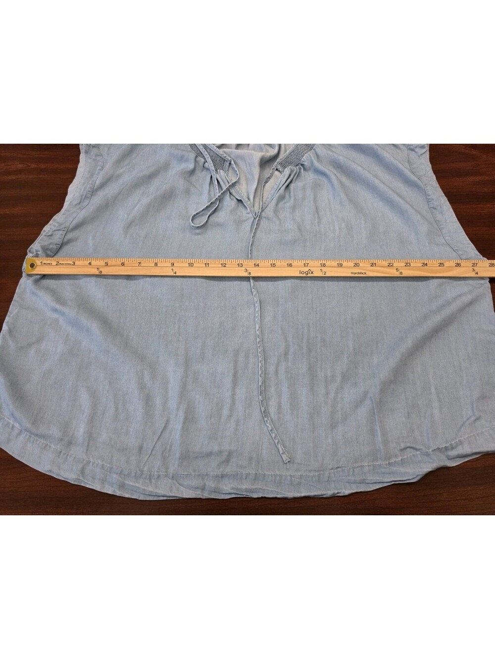 Vince Camuto Tencel Chambray Tie Front Top Smocked Waist Light Blue 2X Plus Size - Picture 5 of 6
